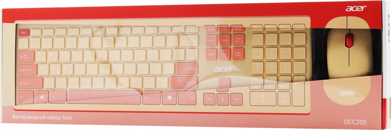 Клавиатура + мышь Acer OCC205 клав:розовый/бежевый мышь:розовый/бежевый USB беспроводная slim Multimedia (ZL.ACCEE.00F)