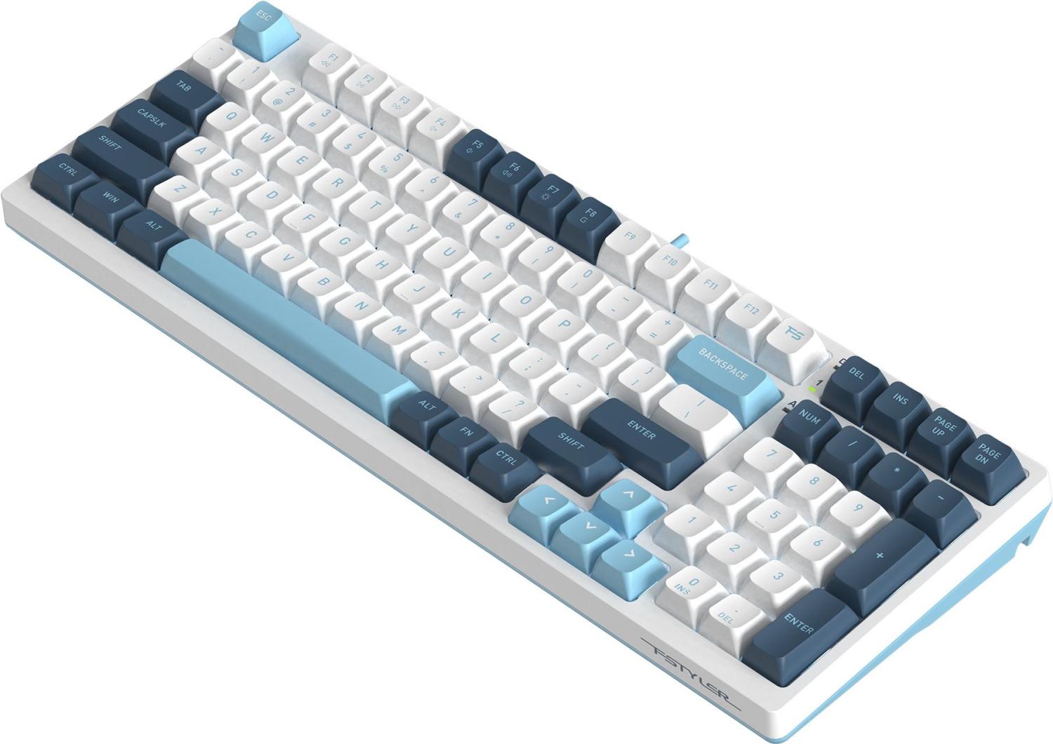 Клавиатура A4Tech FS300 механическая белый/синий USB for gamer LED (FS300 PANDA SNOWBOARDING) кабель 1.8м