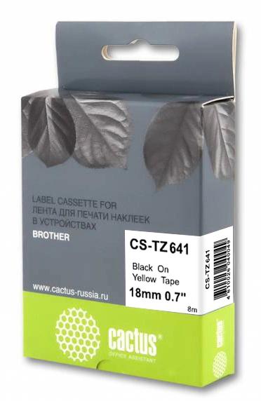 Картридж ленточный Cactus CS-TZ641 TZe-641 черный на желтом 18x8 для Brother 1010/1280/1280VP/2700VP