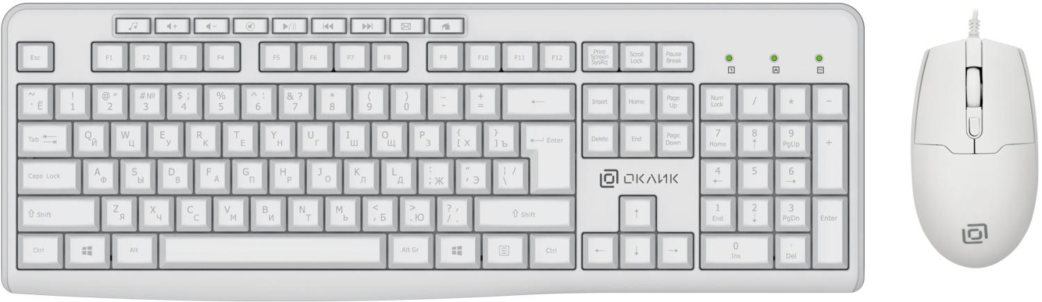 Клавиатура + мышь Оклик S650 клав:белый мышь:белый USB Multimedia (1875257)