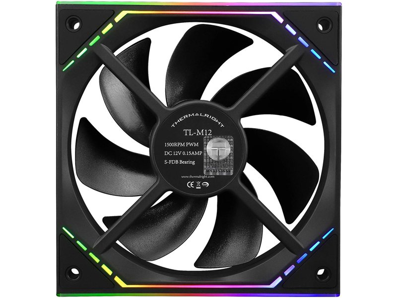 Кулер для корпуса/ Case Cooler Thermalright TL-M12 (120x124x25mm, 4-pin PWM, ARGB, 47.6CFM, 23.2dBA, 1500RPM, Black)