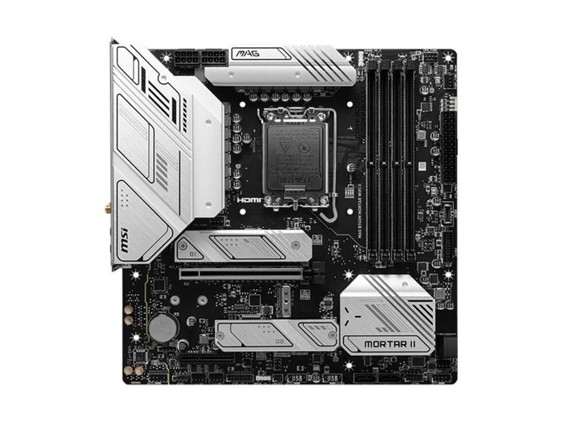 Материнская плата MB MSI INTEL B760 s1700, 4xDDR5(256GB), HDMI 2.1/DP, 1xPCIe 5.0x16, 1xPCIe 3.0x4, 1xLAN (2.5GbE), Wi-Fi, BT, 4xSATA 6Gb/s, 3xM.2, 1xUSB-C, 3xUSB 3.2, 4xUSB 2.0, mATX
