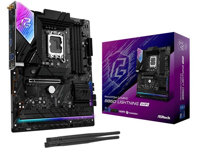 Материнская плата ASROCK B860 LIGHTNING WIFI, LGA1851, B860, 4*DDR5, 4*SATA, 4*M.2, 4*USB 3.2, 3*USB 2.0, Type-C, 2*PCIx16, 1*M.2 (Key E), HDMI+DP, ATX