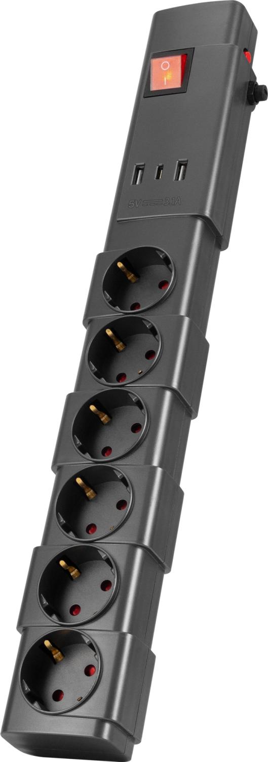 Сетевой фильтр Buro 600SPro-16-1.8-USB-G 1.8м (6 розеток) графитовый (коробка)