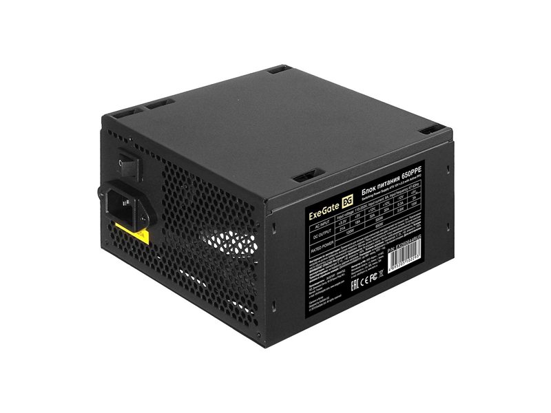 Exegate EX260644RUS Блок питания 650W Exegate 650PPE, ATX, black, APFC, 12cm, 24p+4p, PCI-E, 5*SATA, 3*IDE,  FDD
