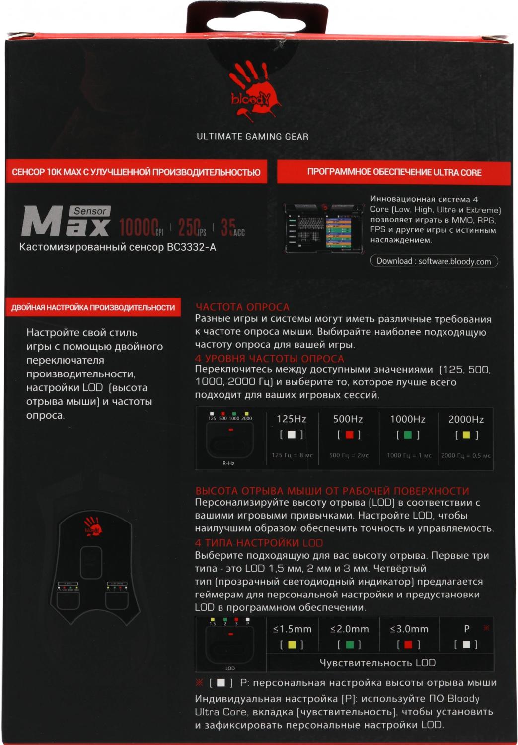 Мышь A4Tech Bloody W90 Max белый/черный оптическая 10000dpi USB 10but (W90 MAX PANDA)