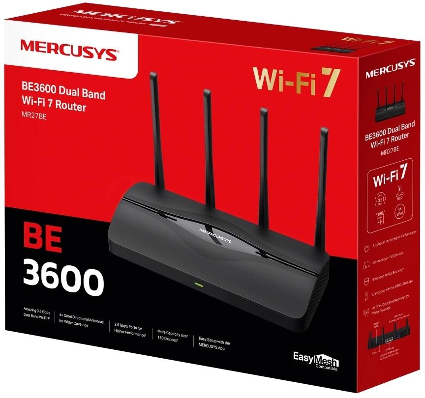 Роутер беспроводной Mercusys MR27BE BE3600 100/1000/2500BASE-T черный