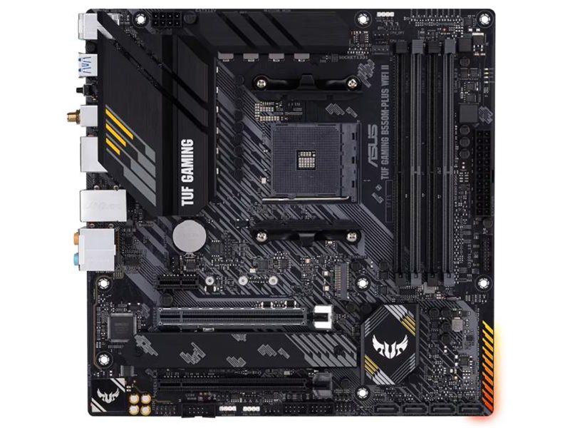 Материнская плата ASUS TUF GAMING B550M-PLUS WIFI II, Socket AM4, B550, 4*DDR4, HDMI+DP, CrossFireX, SATA3 + RAID, Audio, 2,5Gb LAN, USB 3.2*8, USB 2.0*6, COM*1 header (w/o cable) mATX ; 90MB19Y0-M0EAY0