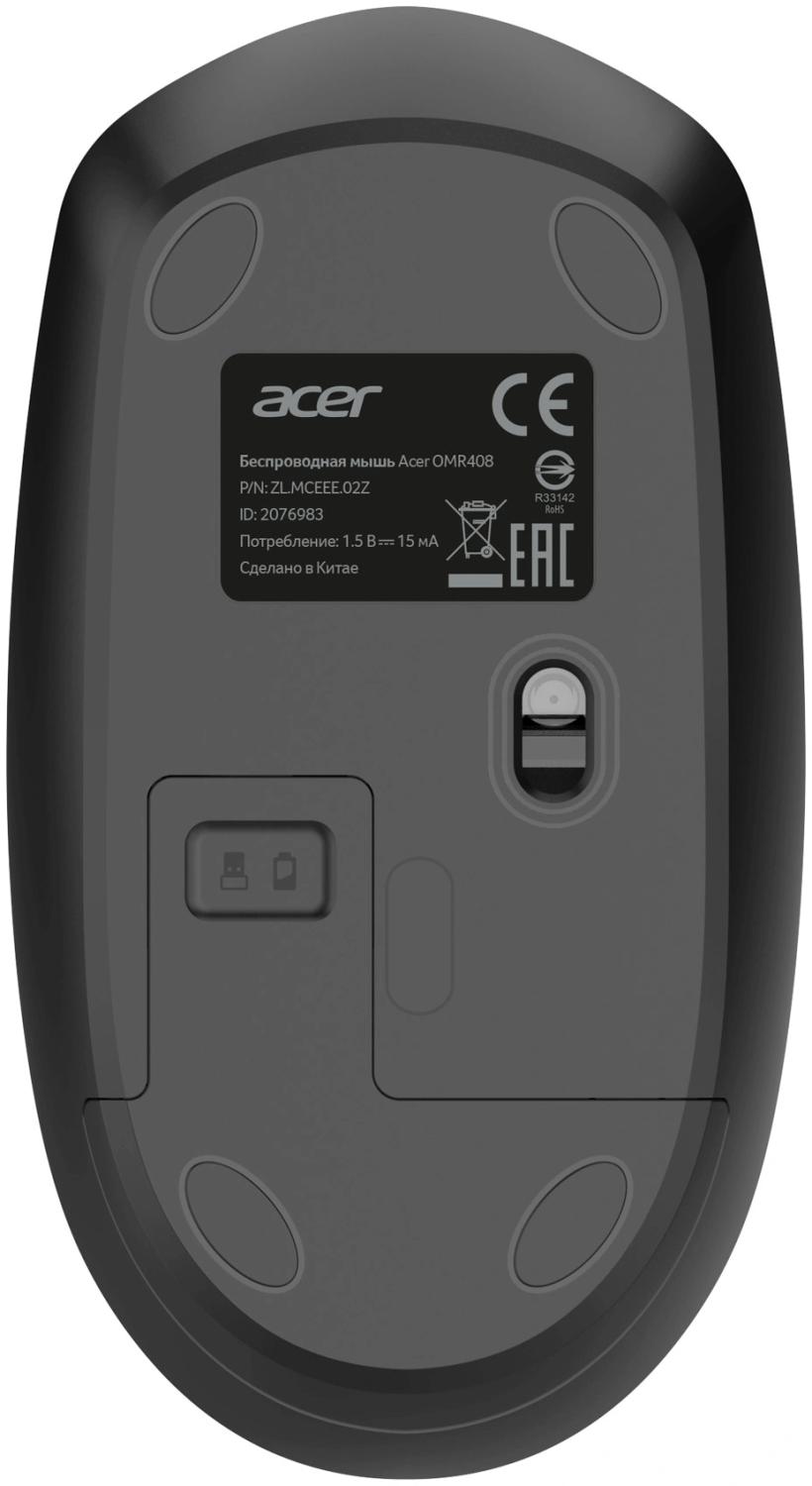 Мышь Acer OMR408 черный оптическая 1600dpi беспров. USB для ноутбука 4but (ZL.MCEEE.02Z)