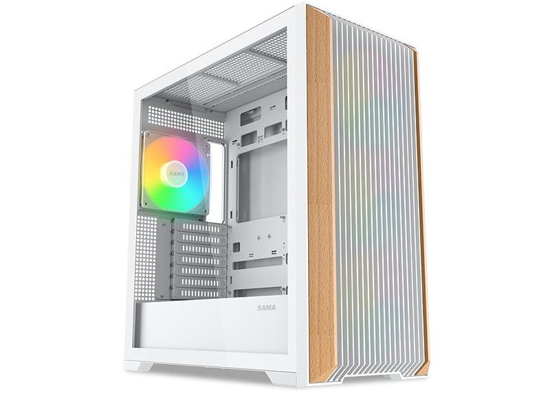 Корпус ПК без блока питания/ Case SAMA Z60 White, Midi-Tower, TG, 4x140mm ARGB, 2xUSB 3.0 + 1xUSB 3.1 Type-C, E-ATX, ATX, mATX, mITX White