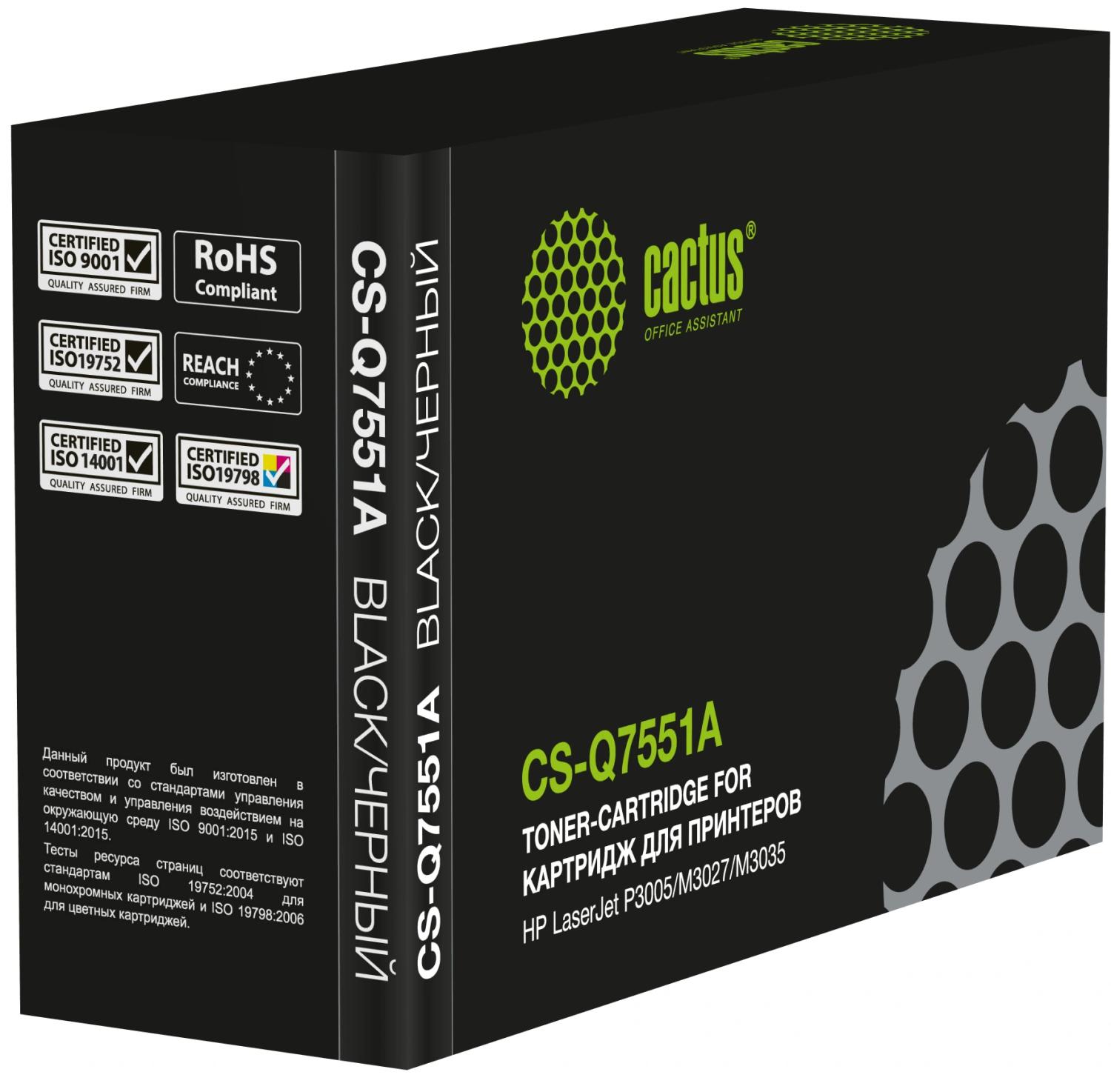 Картридж лазерный Cactus CS-Q7551A Q7551A черный (6500стр.) для HP LJ P3005/M3027/M3035