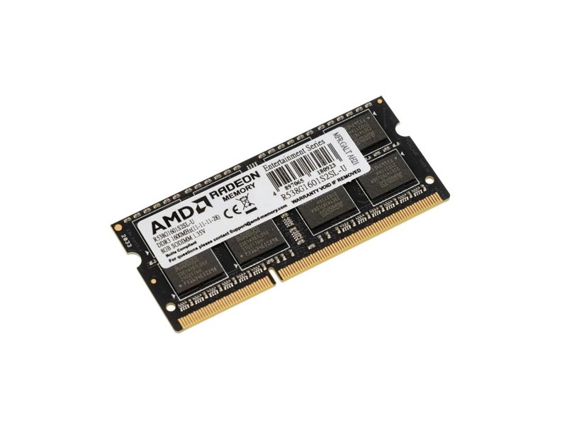 Модуль памяти AMD Radeon 8GB DDR3L 1600 SO DIMM R5 Entertainment Series Black R538G1601S2SL-U Non-ECC, CL11, R538G1601S2SL-U 1.35V, Retail (180923)
