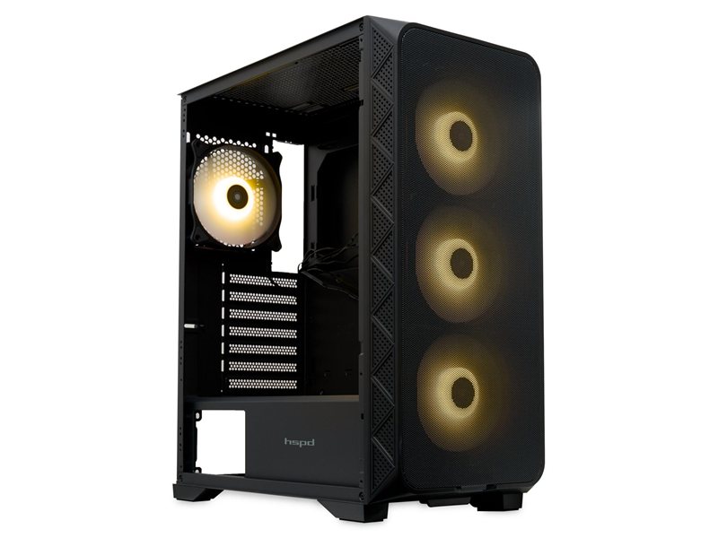 Корпус без блока питания/ Case HSPD M521, Mesh Mid Tower, Black, slide TG, 0.45 SPCC, 4x120mm ARGB (M11-120) ATX, mATX, mITX 160/330/184mm 2x2.5", -, 7xPCI 2xUSB-A 3.0, 1xUSB-A 1.0 390x200x449mm
