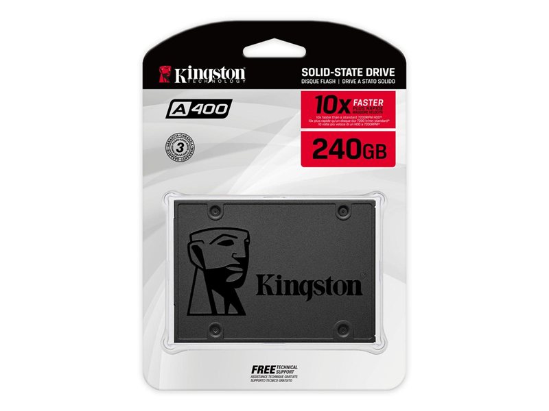 Твердотельный накопитель SSD Kingston 2.5" 240GB A400 Client SSD SA400S37/240G SATA 6Gb/s, 500/350,MTBF 1M,TLC,80TBW,RTL