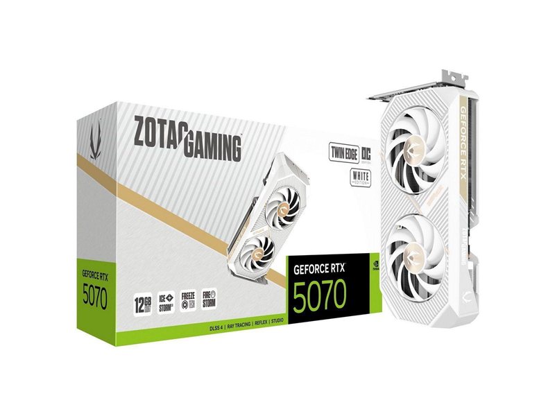Видеокарта Zotac RTX5070 TWIN EDGE OC WHITE ED 12GB GDDR7 192bit 3xDP HDMI 2FAN PREMIUM PACK