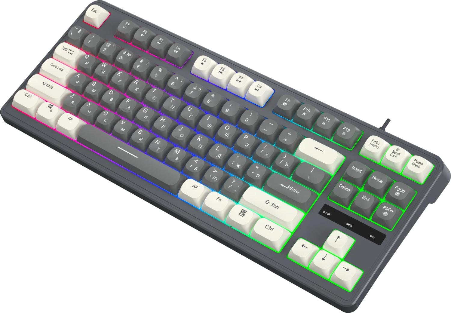 Клавиатура Оклик 711G серый/белый USB Multimedia for gamer LED (1790385) кабель 1.5м