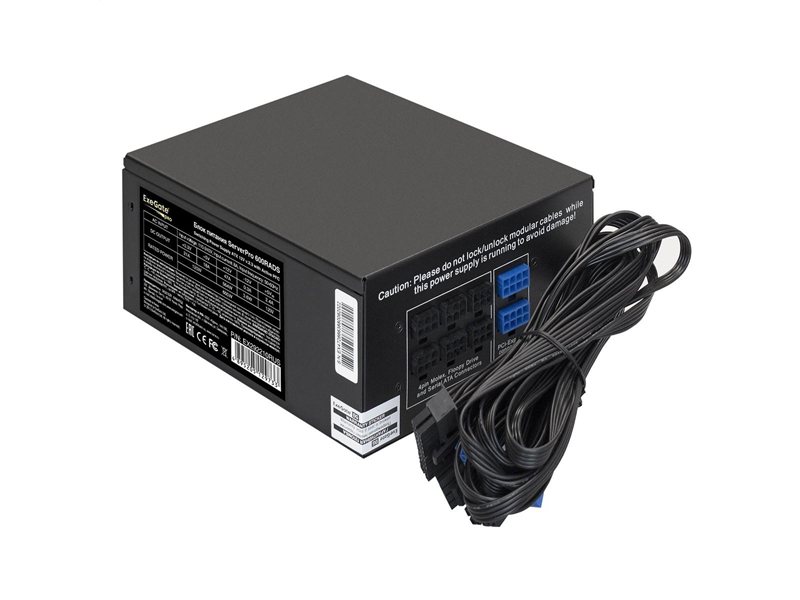 Exegate EX292210RUS Серверный БП 600W ExeGate ServerPRO-600RADS (ATX, for 3U+ cases, APFC, КПД 80% (80 PLUS), 14cm fan, 24pin, (4+4)pin, PCIe, 5xSATA, 4xIDE, FDD, Cable Management, black)