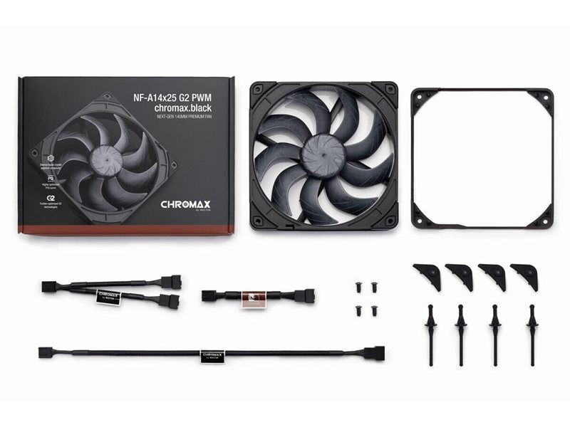 Кулер для корпуса/ Case Cooler Noctua NF-A14x25 G2 PWM chromax.black.swap (140x140x25mm, 4-pin PWM, 91.58FM, 24.8dBA, 1500RPM, Black)