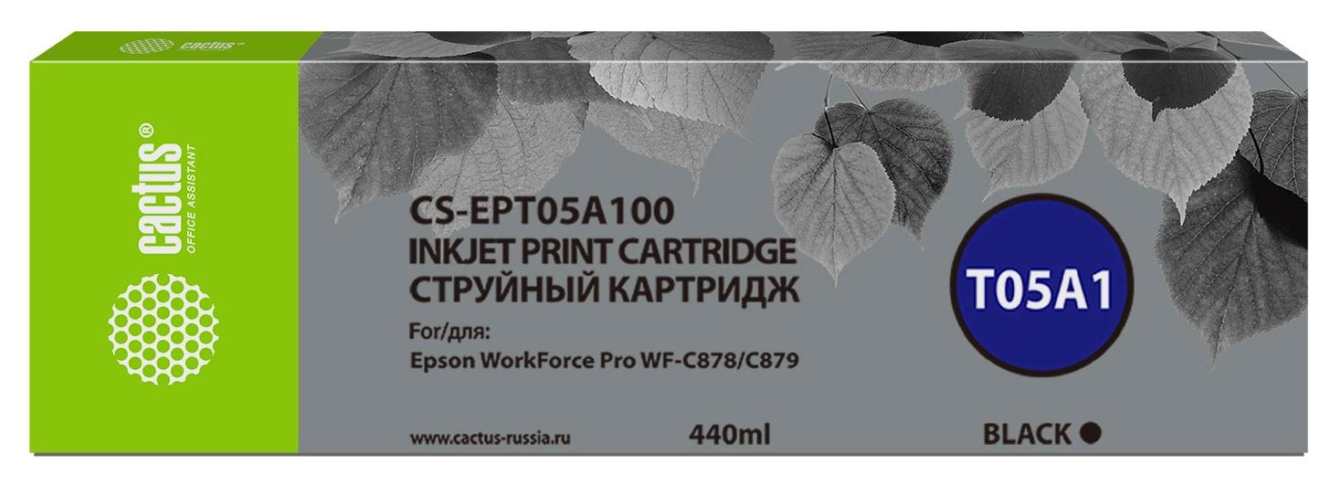 Картридж струйный Cactus CS-EPT05A100 T05A1 черный пигментный (440мл) для Epson WorkForce Pro WF-C878/C879 с чипом
