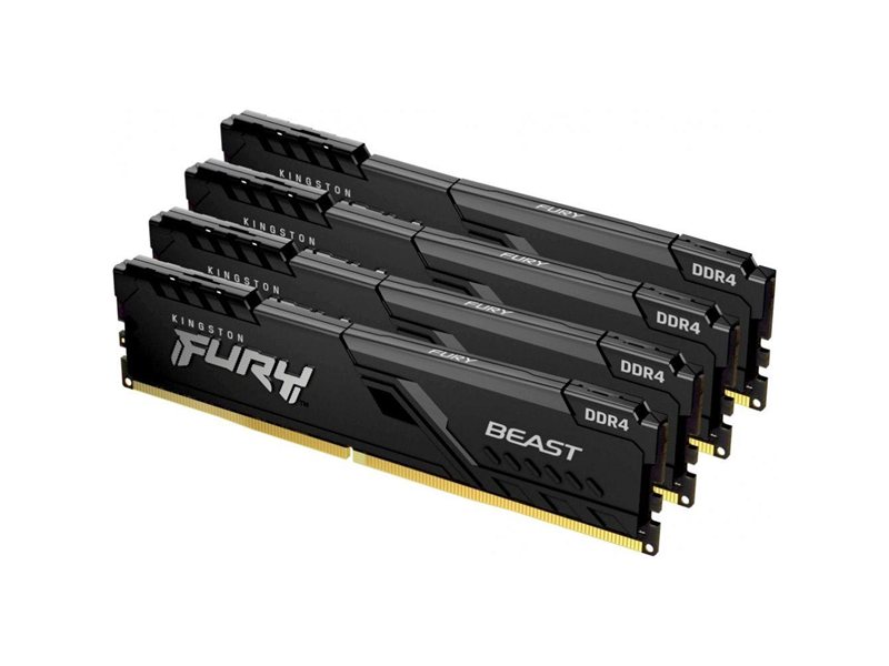 Модуль памяти Kingston 64GB Kingston DDR4 3600 DIMM FURY Beast Black Gaming Memory KF436C18BBK4/64 Non-ECC, CL18, 1.35V, KF436C18BBK4/64 2Gx8 (Kit of 4), RTL