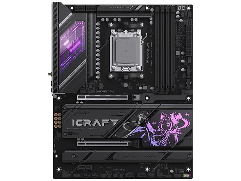 Материнская плата MAXSUN MS-iCraft B850 AIGA, AM5, B850, 4*DDR5, 2*SATA3, 4*M.2, USB 3.2, USB 2.0, Type-C, 3*PCIEx16, DP+HDMI, ATX