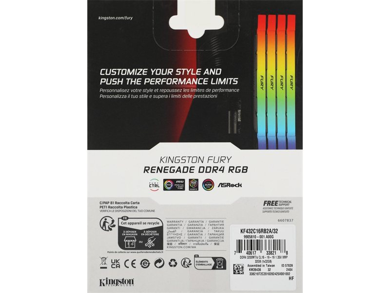 Память DDR4 32GB 3200MHz Kingston KF432C16RB2A/32 Fury Renegade RGB RTL Gaming PC4-25600 CL16 DIMM UDIMM 288-pin 1.35В dual rank с радиатором Ret