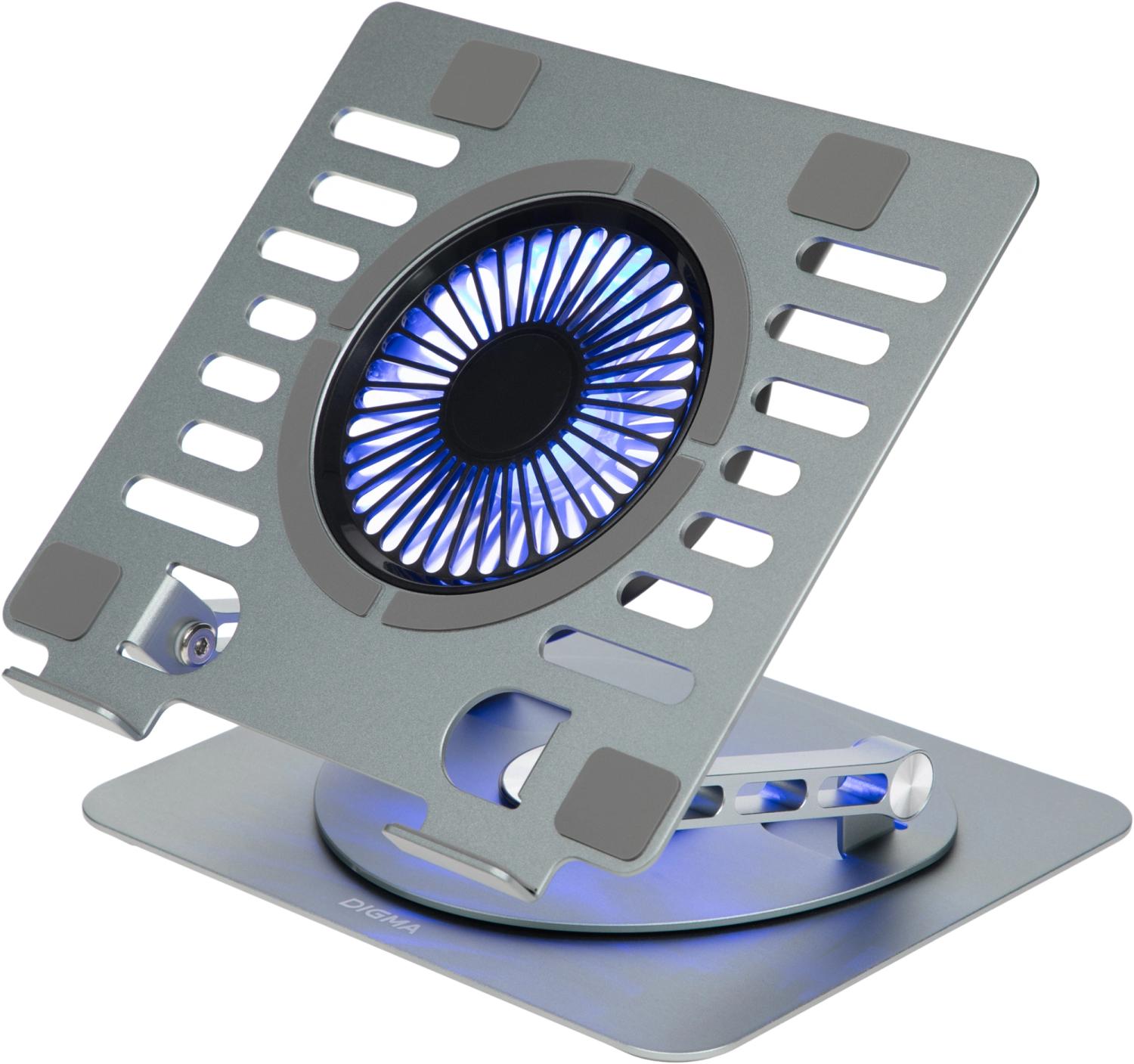 Подставка для ноутбука Digma D-NCP170-1xRGB110-360 17" 240x230x50мм 28дБ 2xUSB 1x 110ммFAN 940г Fan-control алюминий серый