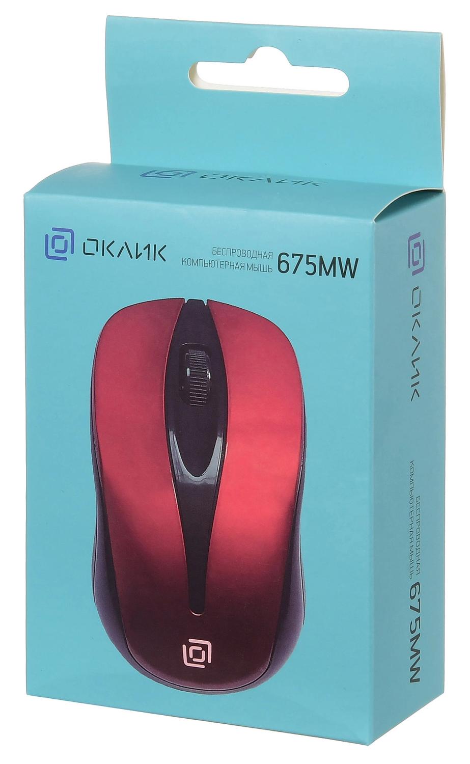 Мышь Оклик 675MW черный/красный оптическая 1200dpi беспров. USB для ноутбука 3but (1025919)