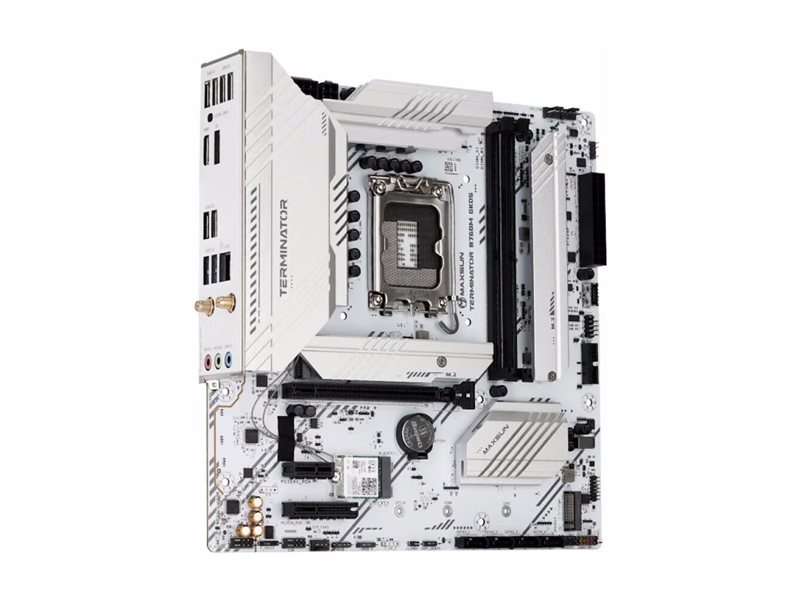 MAXSUN MS-Terminator B760M GKD5 ICE (Socket 1700, mATX, 2*DDR5(96Gb), DP/HDMI, 3*SATA3, 4*M.2, 1*PCIEx16/1*PCIEx4, 6*USB2.0, 2*USB 3.2, LAN 1*2.5G, ARGB, white, RTL)