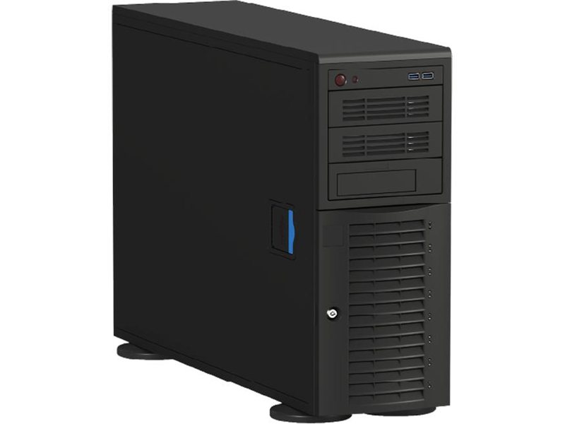 Серверный корпус/ 4U/Tower Workstation, Mini ITX, Micro ATX, ATX, E ATX MB support, 8xFHFL exp slot (4 double-width GPU),  8x3.5''HS SATA/SAS, 12Gb/s BP, 3x5.25" Bays, 4x80mm (Middle) + 1x92mm (Rear)+2x80mm (Outer) PWM Fans, 1200Wt Single PSU, No rails