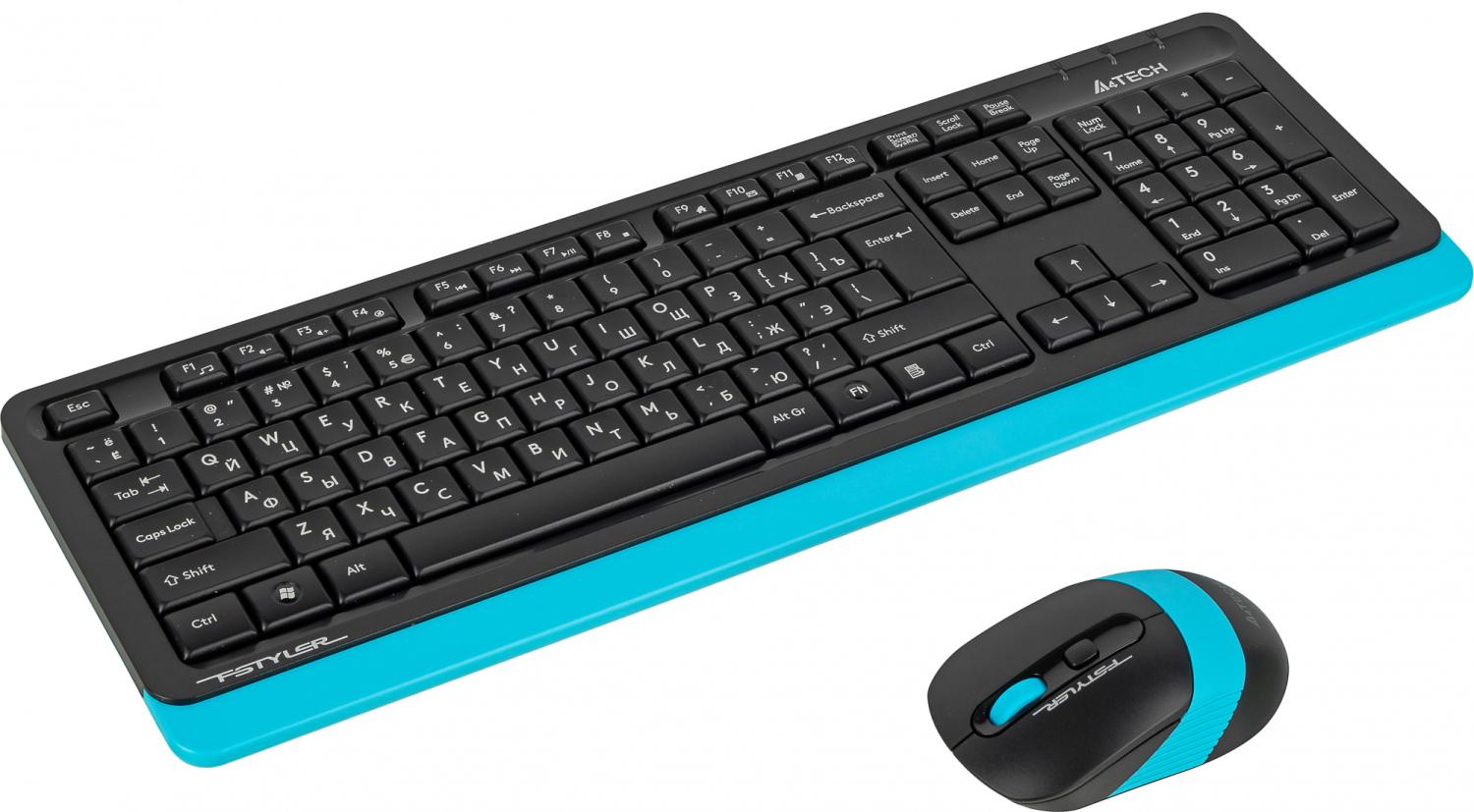 Клавиатура + мышь A4Tech Fstyler FG1010 клав:черный/синий мышь:черный/синий USB беспроводная Multimedia (FG1010 BLUE)