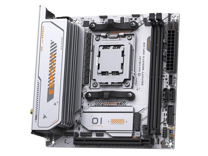 MAXSUN MS-eSport B650ITX WIFI ICE (Socket AM5, mini-ITX, 2*DDR5(96Gb), DP/HDMI, 2*SATA3, 2*M.2, 1*PCIEx16, 4*USB2.0, 2*USB 3.0, LAN 1*2,5G, Bluetooth5.2, Wi-Fi 802.11ax, RTL)