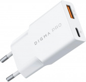 Сетевое зар./устр. Digma Pro DPW2A 20W 3A (PD+QC) USB-C/USB-A универсальное белый (DPW2A2GX11WH)