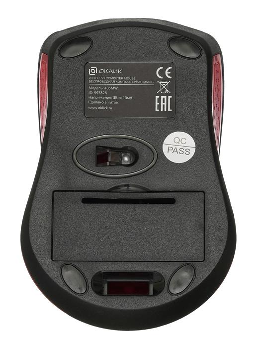 Мышь Оклик 485MW черный/красный оптическая 1600dpi беспров. USB для ноутбука 3but (997828)