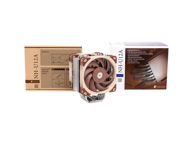 Кулер для процессора/ CPU Cooler Noctua NH-U12A (169W, 4-pin PWM, 158mm, Al/Cu, 7x6mm, 2x120x120x25mm, 60CFM, 22.6dBA, 2000RPM, S: 1851/1700/1200/115X, AM5/AM4, Beige/Brown)