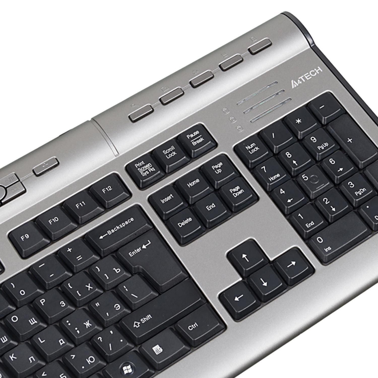 Клавиатура A4Tech KLS-7MUU серебристый/черный USB slim Multimedia (KLS-7MUU USB) кабель 1.5м