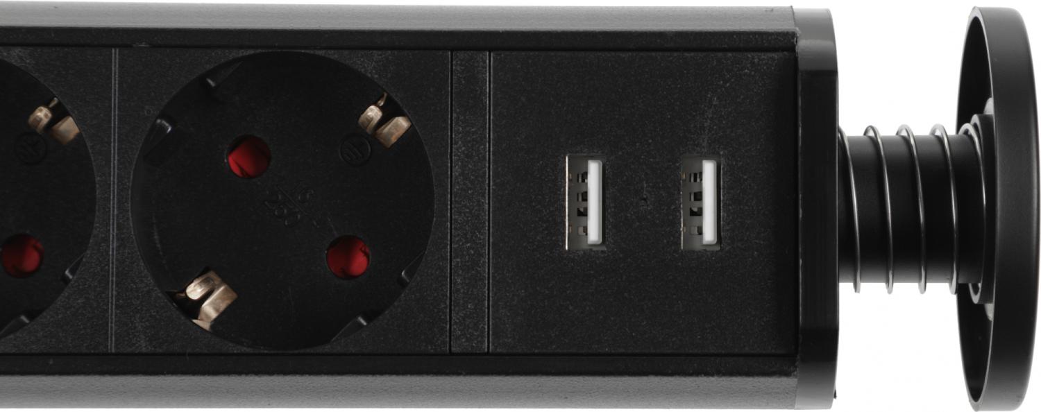 Сетевой разветвитель Premier 3R USB 1.8м (3 розетки) черный (коробка)