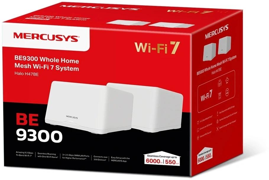 Бесшовный Mesh роутер Mercusys Halo H47BE (HALO H47BE(2-PACK)) BE9300 10/100/1000BASE-TX белый (упак.:2шт)