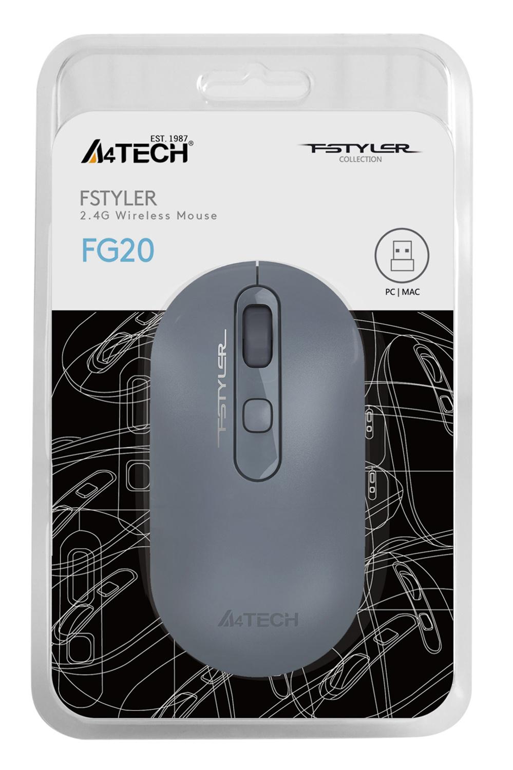 Мышь A4Tech Fstyler FG20 пепельный/синий оптическая 2000dpi беспров. USB для ноутбука 4but (FG20 ASH BLUE)