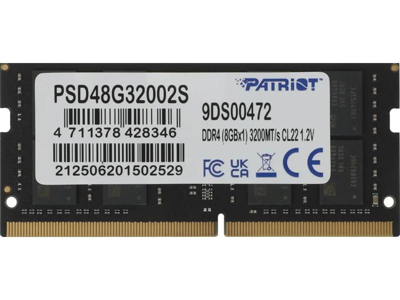 Оперативаня память Patriot SL DDR4 8GB 3200MHz SO-DIMM SINGLE 1*8GB CL22 22-22-22-52 1.2V (analog PSD48G320081S)