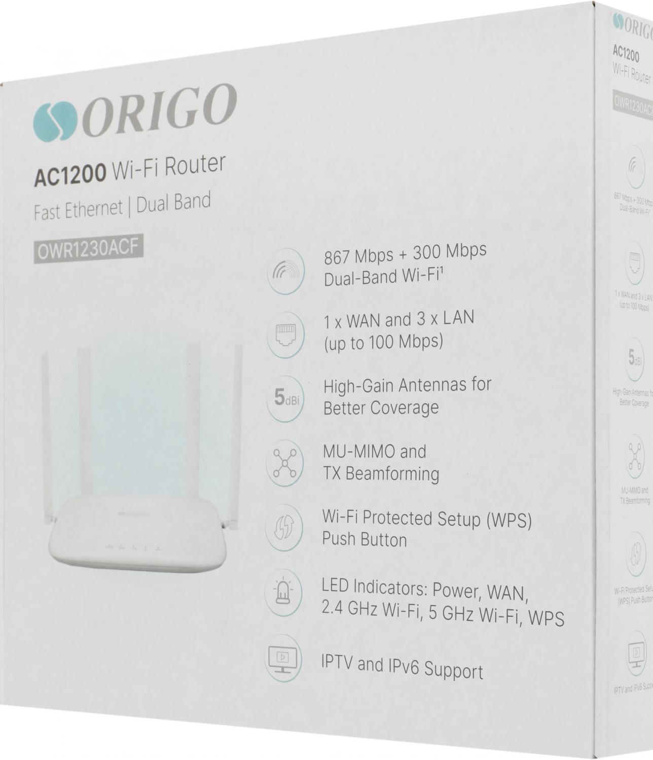 Роутер беспроводной Origo OWR1230ACF (OWR1230ACF/A1A) AC1200 10/100BASE-TX белый