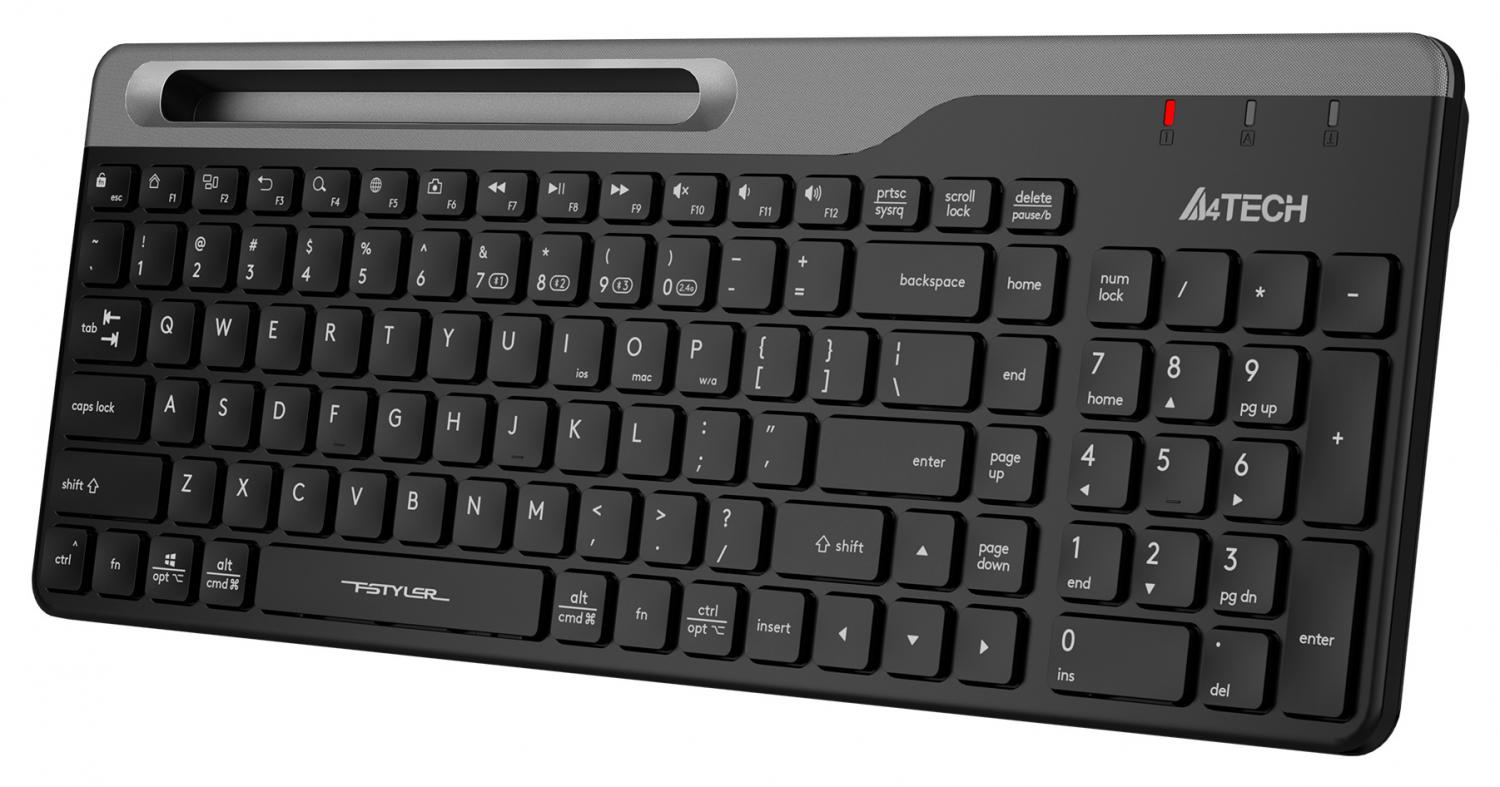 Клавиатура A4Tech FBK25 черный/серый USB беспроводная BT/Radio slim Multimedia (FBK25 BLACK)
