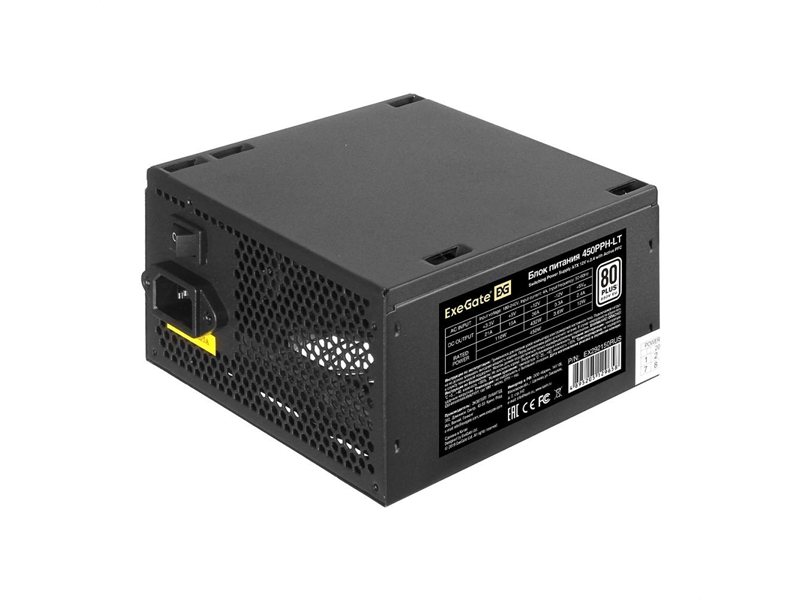 Exegate EX292150RUS Блок питания 450W ExeGate 80 PLUS® 450PPH-LT (ATX, APFC, КПД 82% (80 PLUS), 12cm fan, 24pin, (4+4)pin, PCIe, 5xSATA, 3xIDE, RTL, black)