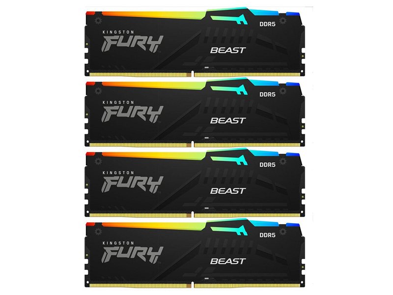 Память оперативная/ Kingston 128GB 5200MT/s DDR5 CL40 DIMM (Kit of 4) FURY Beast RGB XMP