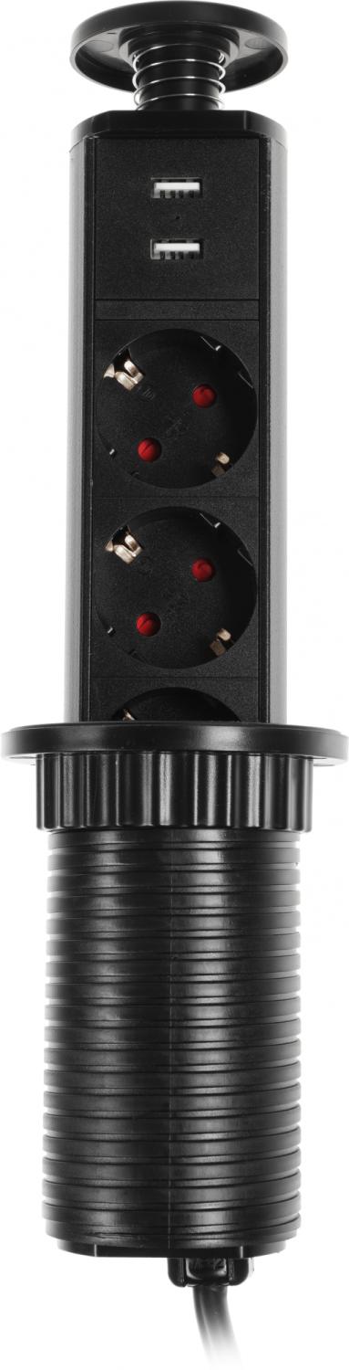 Сетевой разветвитель Premier 3R USB 1.8м (3 розетки) черный (коробка)