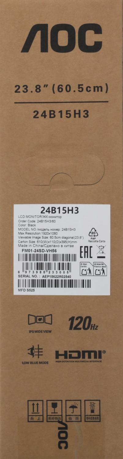Монитор AOC 23.8" 24B15H3 черный IPS 16:9 HDMI матовая 1000:1 250cd 178гр/178гр 1920x1080 120Hz VGA FHD 2.8кг