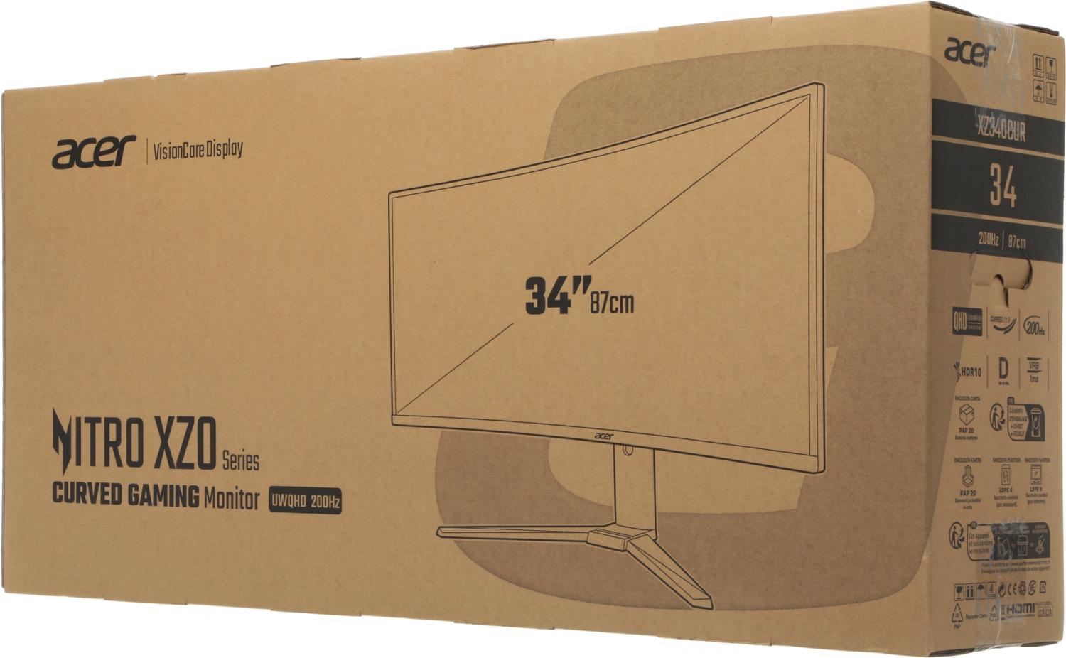 Монитор Acer 34" Nitro XZ340CURX2bmiipphx черный VA LED 1ms 21:9 HDMI M/M матовая HAS Piv 350cd 178гр/178гр 3440x1440 200Hz FreeSync Premium DP WQ 7.09кг