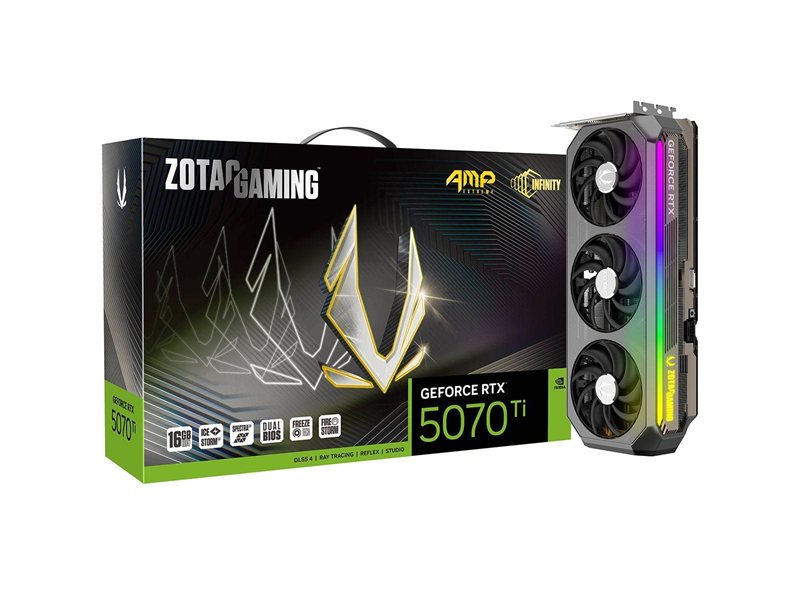 Видеокарта Zotac PCI-E 5.0 RTX 5070TI AMP EXTREME INFINITY NVIDIA GeForce RTX 5070TI 16Gb 256bit GDDR7 2512/28000 HDMIx1 DPx3 HDCP Ret