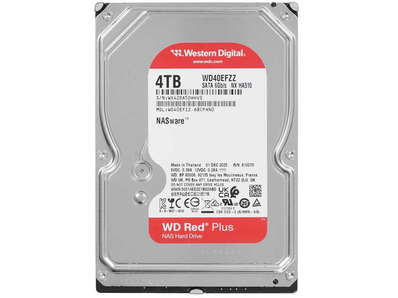 Жесткий диск WD SATA-III 4TB WD40EFZZ NAS Red Plus (5400rpm) 128Mb 3.5"