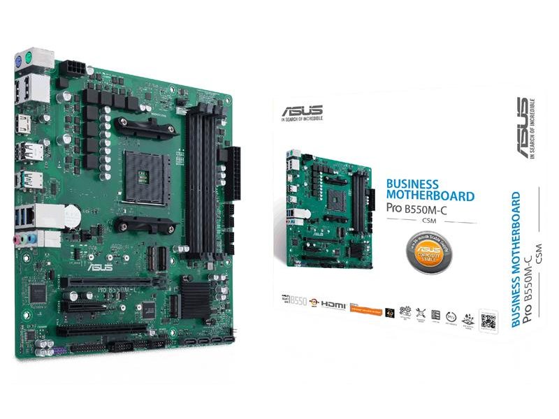 Материнская плата Asus PRO B550M-C/CSM Soc-AM4 AMD B550 4xDDR4 mATX AC`97 8ch(7.1) GbLAN RAID+HDMI+DP